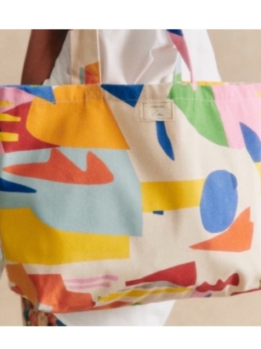 Sezane Multicolor Abstract Canvas Tote in Yellow, Blue, Green, Pink, Orange